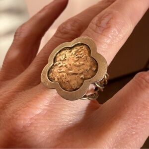 Modernist gold sterling silver brutalist flower oversized Italy ring